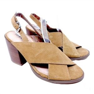 Torrid Womens Heels Cognac Brown Suede Leather Criss Cross Sandals Shoes 7.5 W